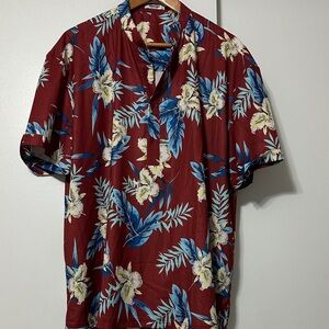 Floral Hawaiian Shirt - Red and Blue